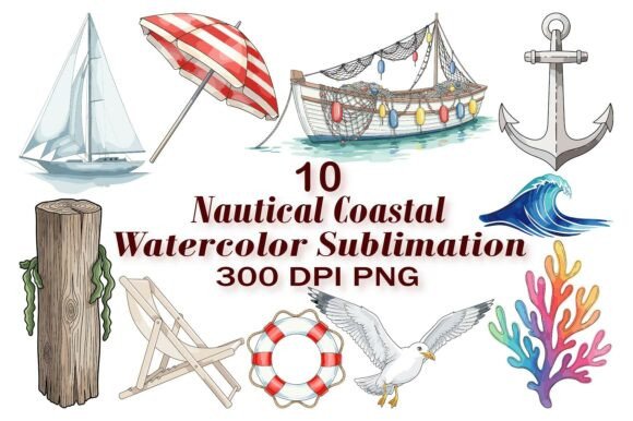 Beach Vacation Watercolor Sublimation Designs