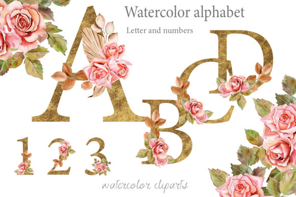 Boho Roses & Gold Alphabet Clipart: Elevate Your Designs