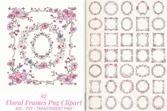 Cute Spring Floral Frames PNG Clipart for Designers