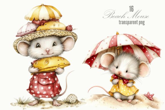 Cute Watercolor Beach Mouse PNG Clipart for Creative Projects