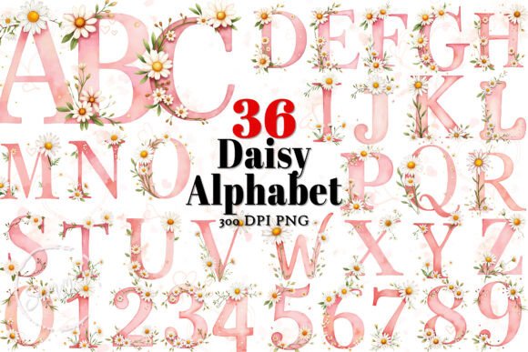 Daisy Birth Flower Alphabet Clipart: Elegant Floral Typography