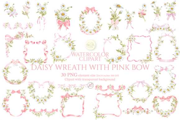 Elevate Designs with a Soft Watercolor Daisy Wreath Collection