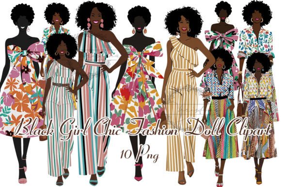 Elevate Your Design with Black Girl Chic Fashion Doll Clipart