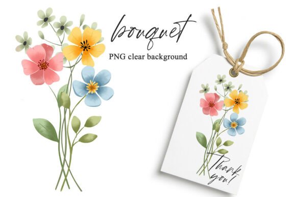 Elevate Your Designs with Watercolor Flowers Clipart Bouquet, PNG