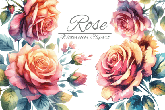 Elevate Your Designs with Watercolor Rose Flower Clipart