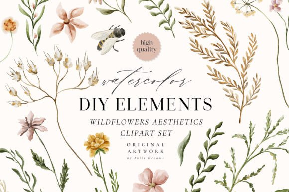 Elevate Your Designs with Wildflower Aesthetics Watercolor Clipart