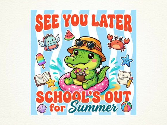 Fun & Vibrant Summer Gator PNG for Designers
