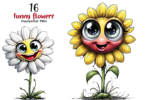 Inject Whimsy with Funny Cartoon Flowers Clipart