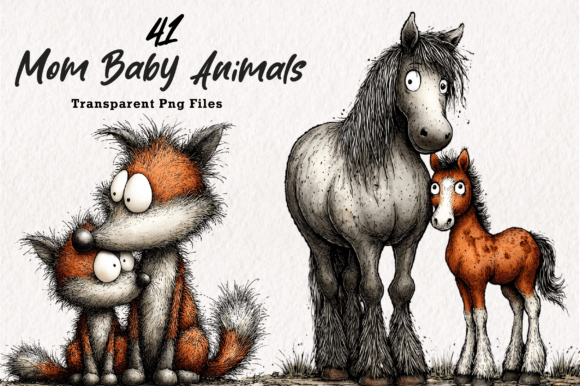 Mom Baby Animals Clipart PNG Set: Versatile Design Elements