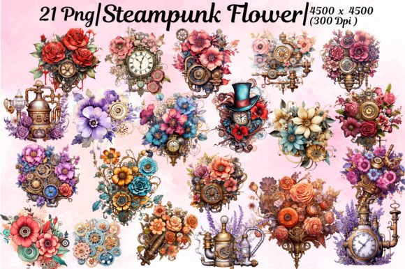 Steampunk Flower Clipart Sublimation: A Designer's Digital Asset