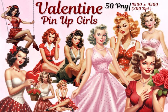 Valentine Pin Up Girl Watercolor Bundle: Creative Design Assets
