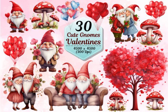 Valentines Gnomes Sublimation Clipart for Modern Design