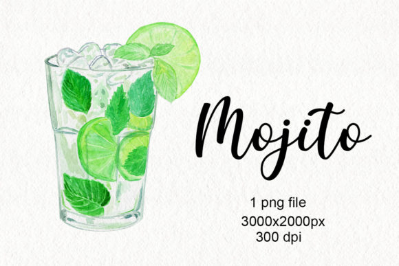 Vibrant Watercolor Mojito Cocktail Clipart for Creative Projects