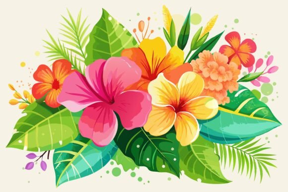 Vibrant Watercolor Tropical Floral Illustration for Design