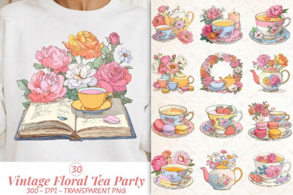 Vintage Floral Tea Party PNG Clipart