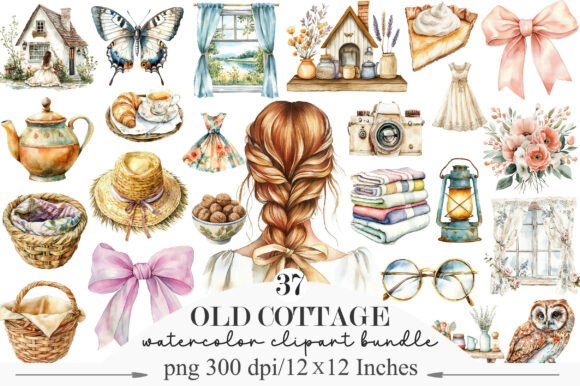 Watercolor Old Cottage Clipart: A Charming Design Asset
