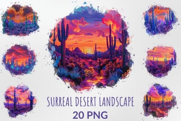 Watercolor Surreal Desert Landscape: A Design Asset