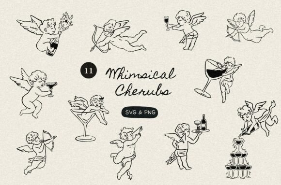 Whimsical Cherub Illustration Clipart for Modern Design