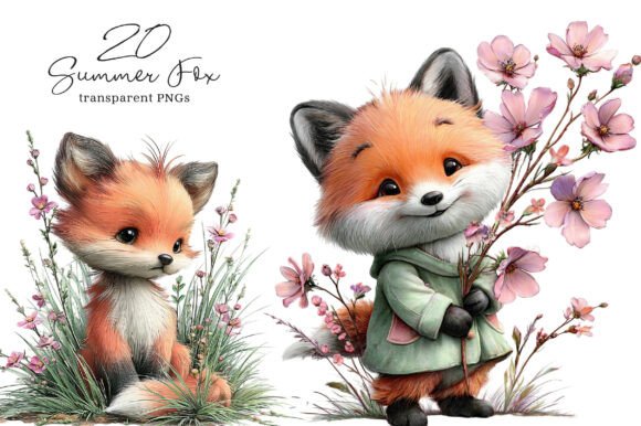 Whimsical Summer Fox Clipart: A Design Asset