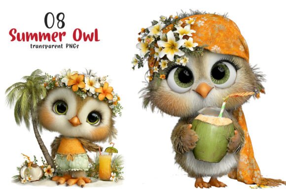 Whimsical Summer Owl Clipart: A Designer's Versatile Asset
